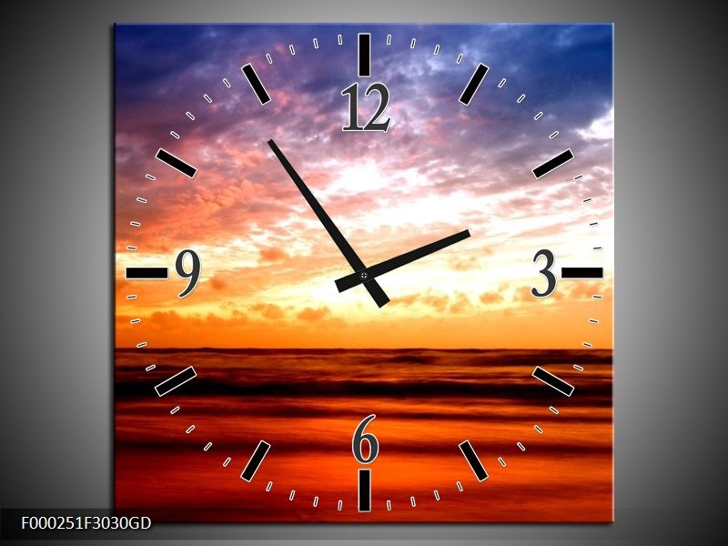 Wandklok op Glas Zonsondergang | Kleur: Rood, Blauw, Geel | F000251CGD