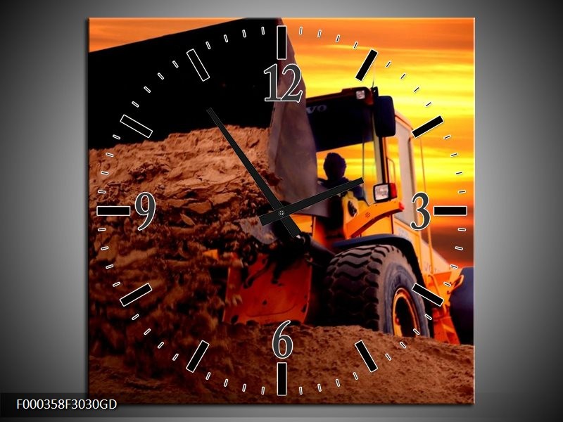 Wandklok op Glas Tractor | Kleur: Bruin, Geel, Oranje | F000358CGD