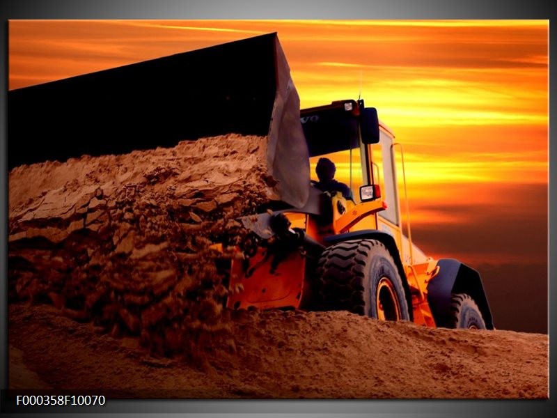 Glas schilderij Tractor | Bruin, Geel, Oranje