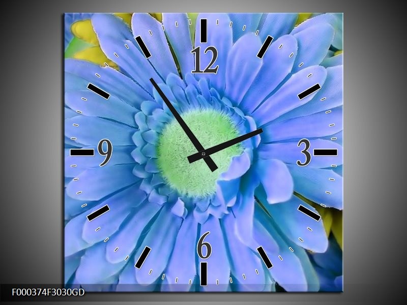 Wandklok op Glas Gerbera | Kleur: Blauw, Geel, Groen | F000374CGD