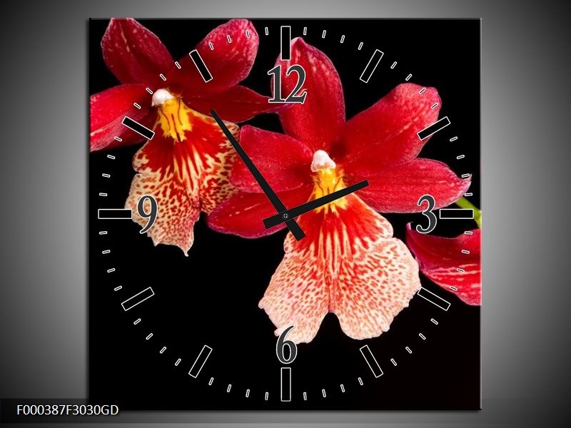 Wandklok op Glas Bloem | Kleur: Rood, Zwart, Geel | F000387CGD