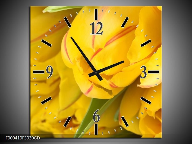 Wandklok op Glas Tulpen | Kleur: Geel, Rood, Groen | F000410CGD