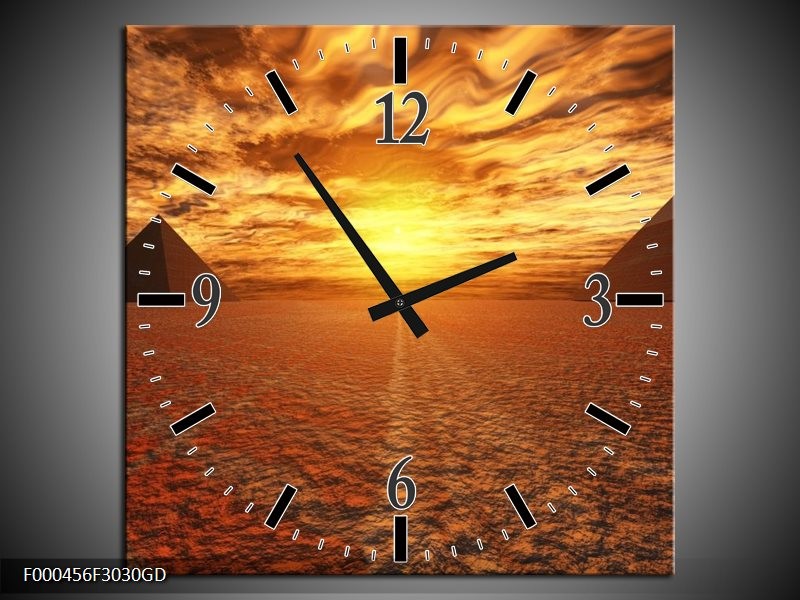 Wandklok op Glas Zonsondergang | Kleur: Geel, Oranje, Grijs | F000456CGD