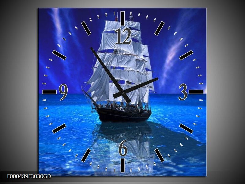 Wandklok op Glas Zeilboot | Kleur: Blauw, Wit, Zwart | F000489CGD