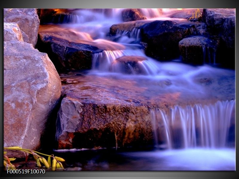 Glas schilderij Waterval | Paars, Blauw, Bruin