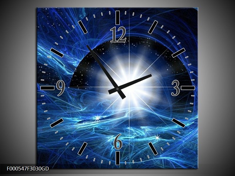 Wandklok op Glas Abstract | Kleur: Blauw, Wit, Zwart | F000547CGD