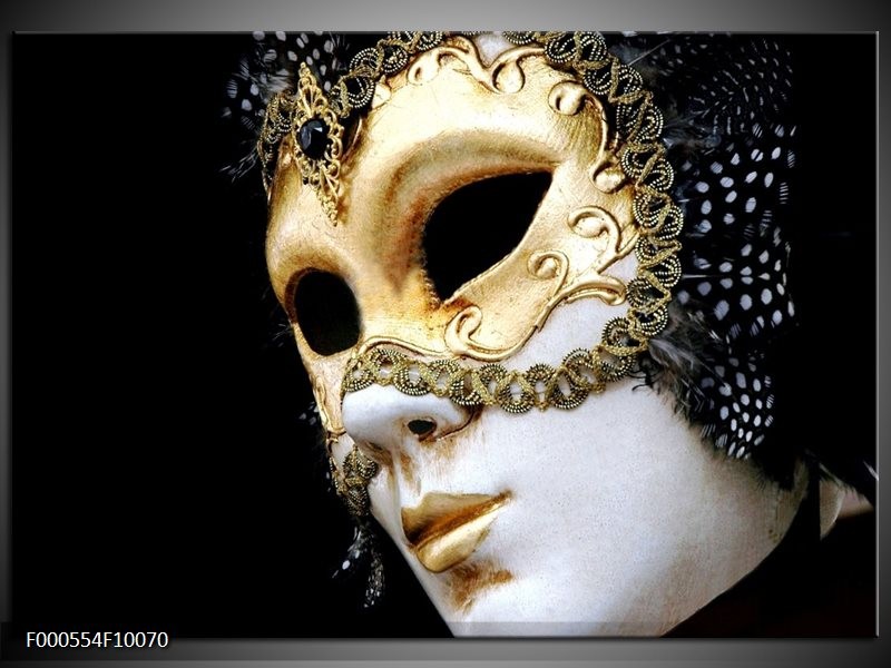 Foto canvas schilderij Masker | Wit, Goud, Zwart
