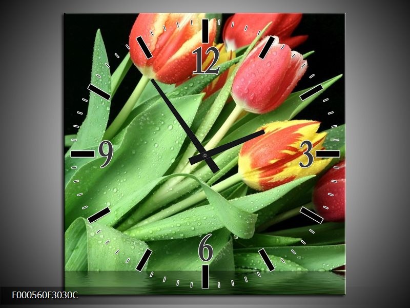 Wandklok op Canvas Tulpen | Kleur: Rood, Geel, Groen | F000560C