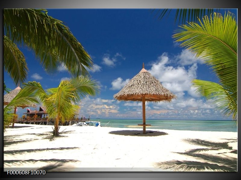 Foto canvas schilderij Strand | Groen, Blauw, Wit