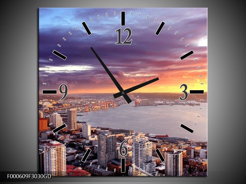 Wandklok op Glas Stad | Kleur: Paars, Geel, Grijs | F000609CGD