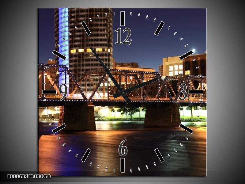 Wandklok op Glas Stad | Kleur: Zwart, Blauw, Creme | F000638CGD