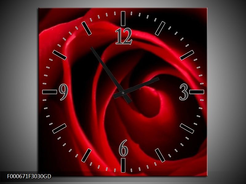 Wandklok op Glas Roos | Kleur: Rood, Zwart | F000671CGD
