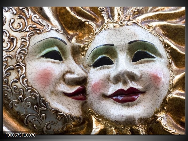 Glas schilderij Masker | Wit, Goud, Zwart