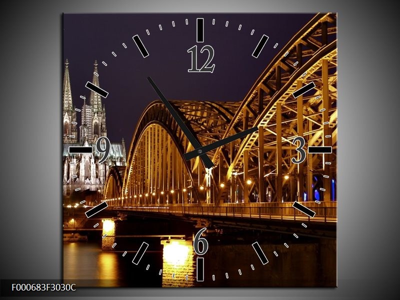 Wandklok op Canvas Bruggen | Kleur: Goud, Geel, Zwart | F000683C