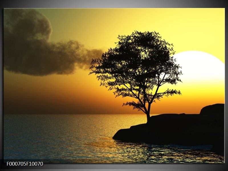 Glas schilderij Zonsondergang | Zwart, Geel, Grijs