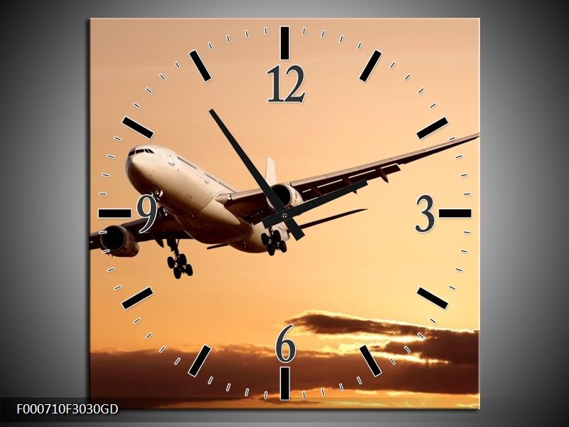 Wandklok op Glas Vliegtuig | Kleur: Bruin, Geel, Zwart | F000710CGD