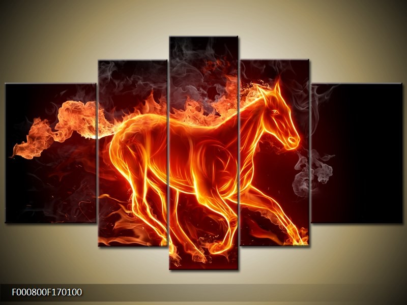 OP VOORRAAD  Foto canvas schilderij Paarden | Kleur: Rood, Oranje, Zwart | F000800