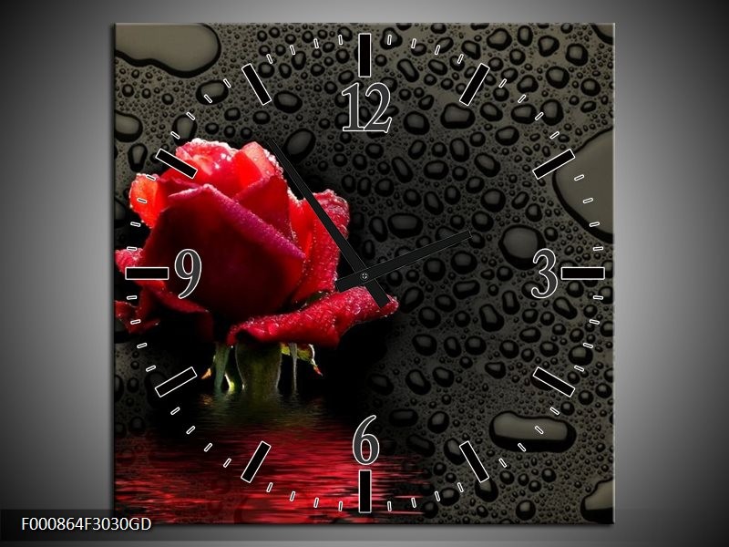 Wandklok op Glas Roos | Kleur: Rood, Zwart, Wit | F000864CGD