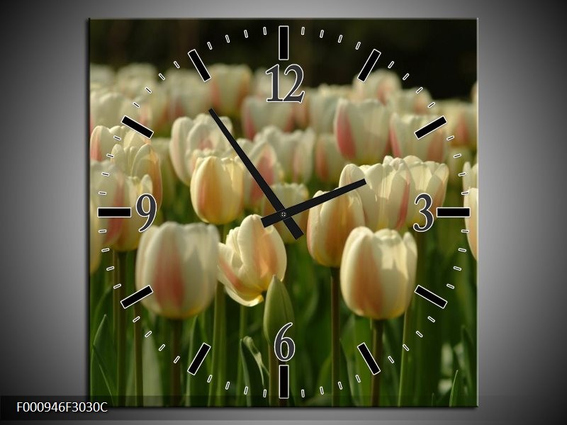 Wandklok op Canvas Tulp | Kleur: Geel, Wit, Groen | F000946C