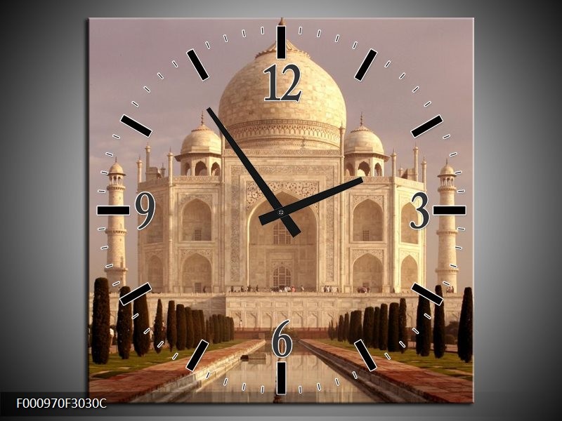 Wandklok op Canvas Taj Mahal | Kleur: Wit, Zwart, Creme | F000970C