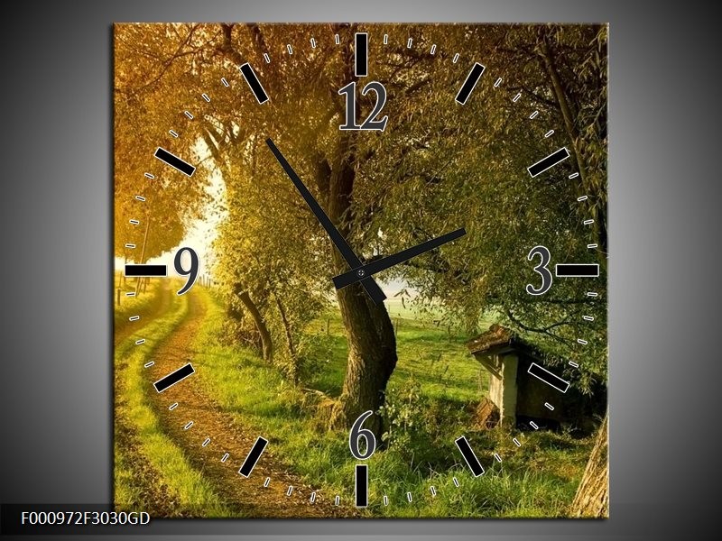 Wandklok op Glas Bomen | Kleur: Groen, Geel, Wit | F000972CGD