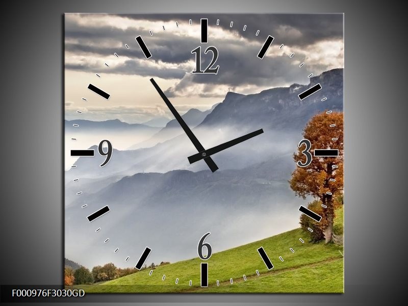 Wandklok op Glas Bergen | Kleur: Grijs, Wit, Groen | F000976CGD