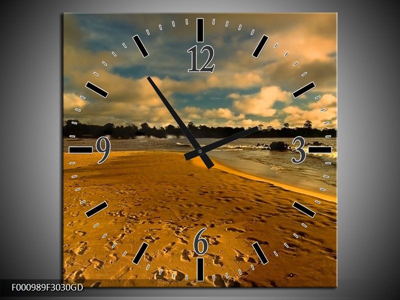 Wandklok op Glas Strand | Kleur: Geel, Bruin, Blauw | F000989CGD