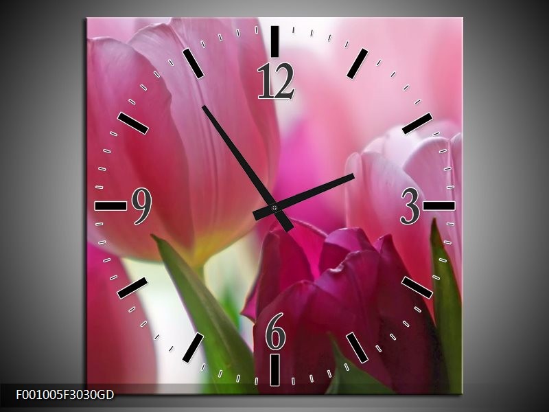 Wandklok op Glas Tulp | Kleur: Rood, Groen, Wit | F001005CGD