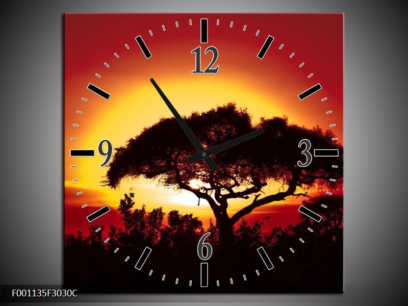 Wandklok op Canvas Zonsondergang | Kleur: Zwart, Geel, Rood | F001135C