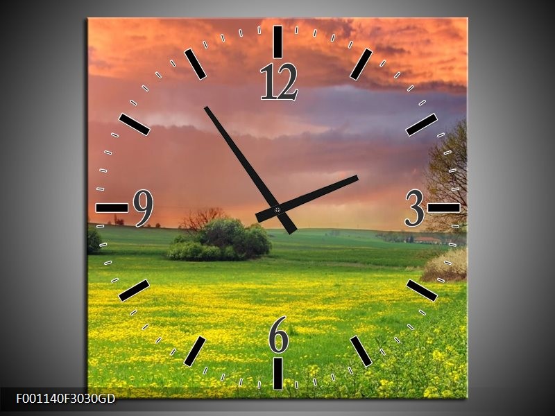 Wandklok op Glas Landschap | Kleur: Groen, Geel, Paars | F001140CGD