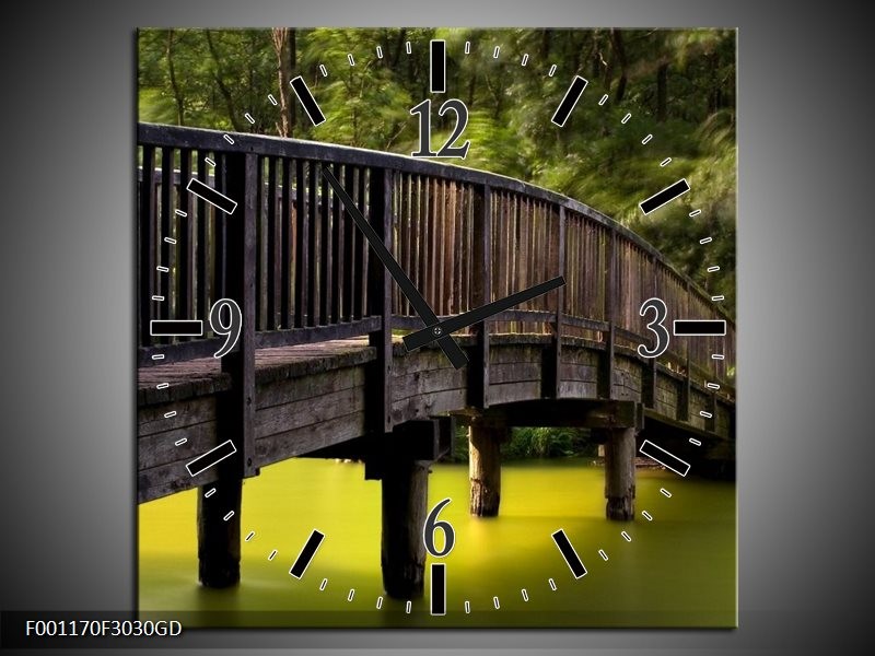 Wandklok op Glas Brug | Kleur: Groen, Grijs | F001170CGD