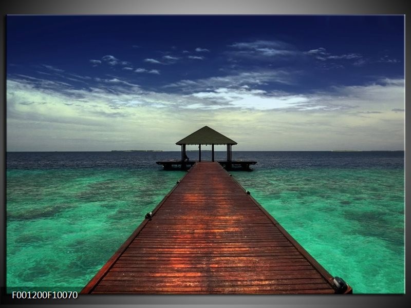 Glas schilderij Zee | Blauw, Bruin, Wit