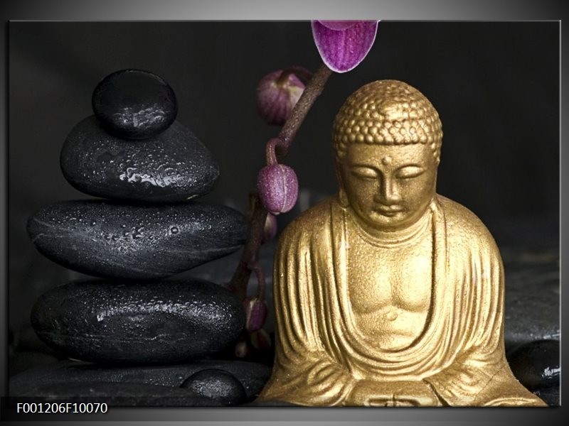 Foto canvas schilderij Boeddha | Goud, Zwart, Paars