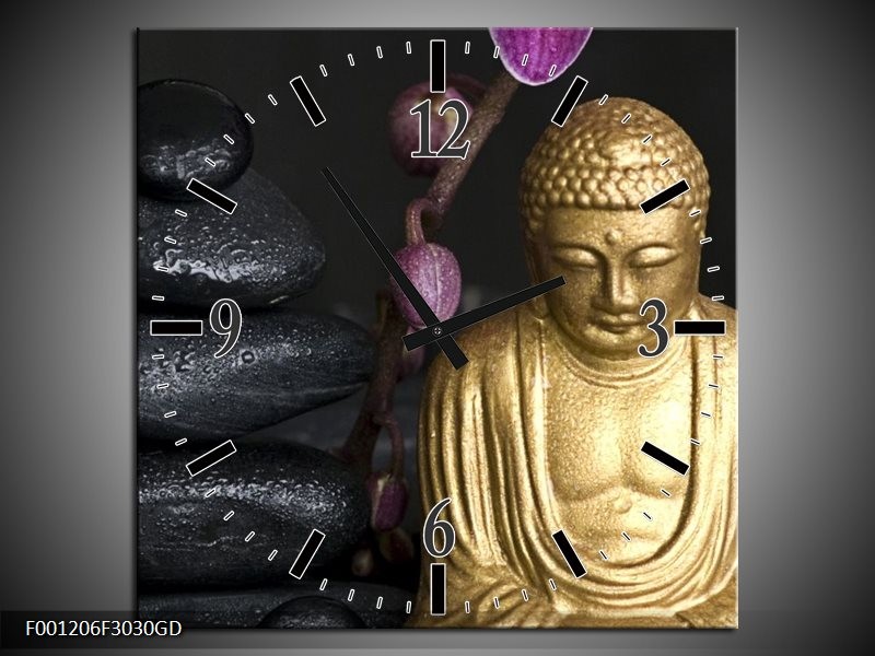 Wandklok op Glas Boeddha | Kleur: Goud, Zwart, Paars | F001206CGD