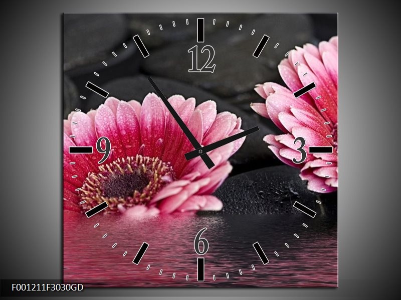 Wandklok op Glas Gerbera | Kleur: Rood, Grijs, Zwart | F001211CGD