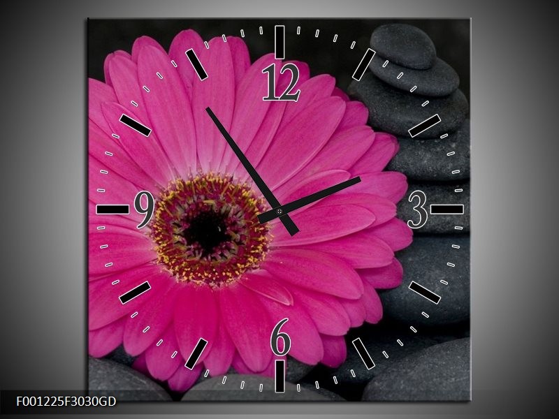 Wandklok op Glas Bloem | Kleur: Grijs, Rood | F001225CGD