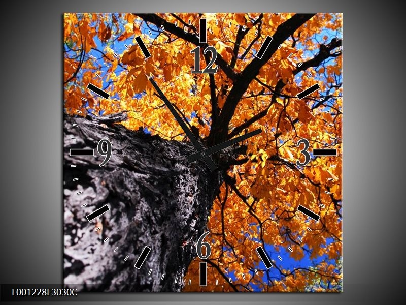 Wandklok op Canvas Boom | Kleur: Oranje, Grijs | F001228C