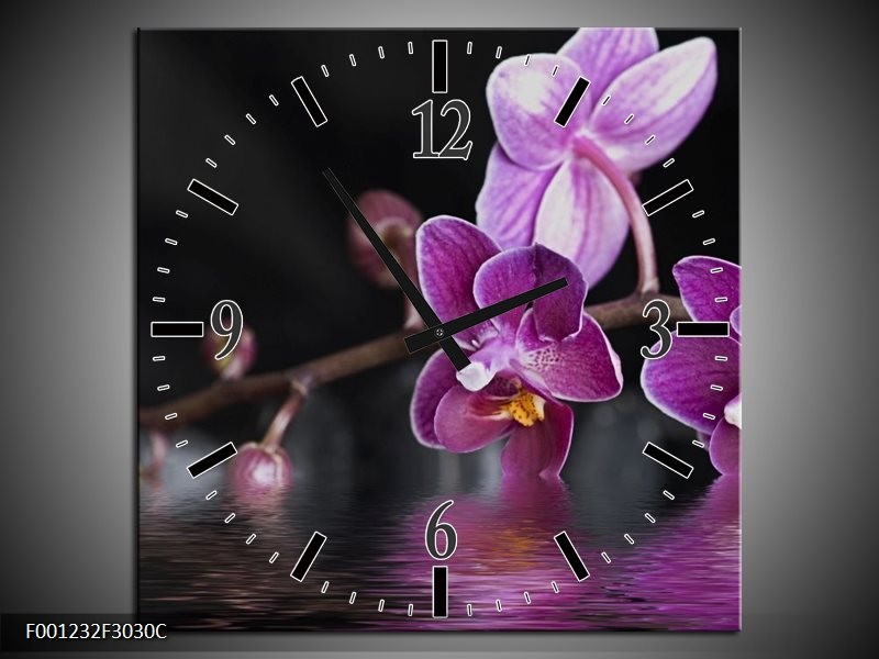 Wandklok op Canvas Orchidee | Kleur: Paars, Zwart, Wit | F001232C