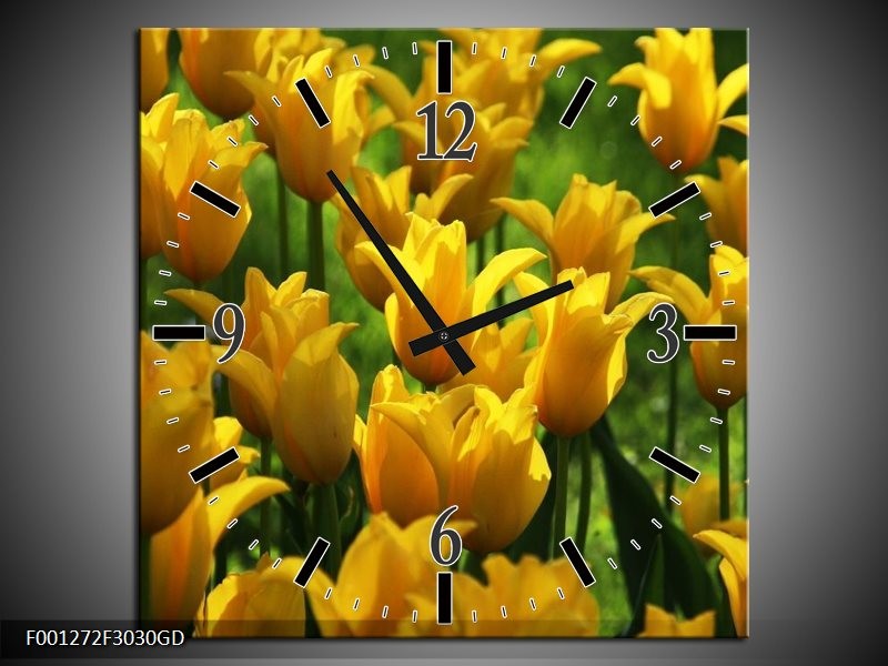 Wandklok op Glas Tulpen | Kleur: Geel, Groen | F001272CGD