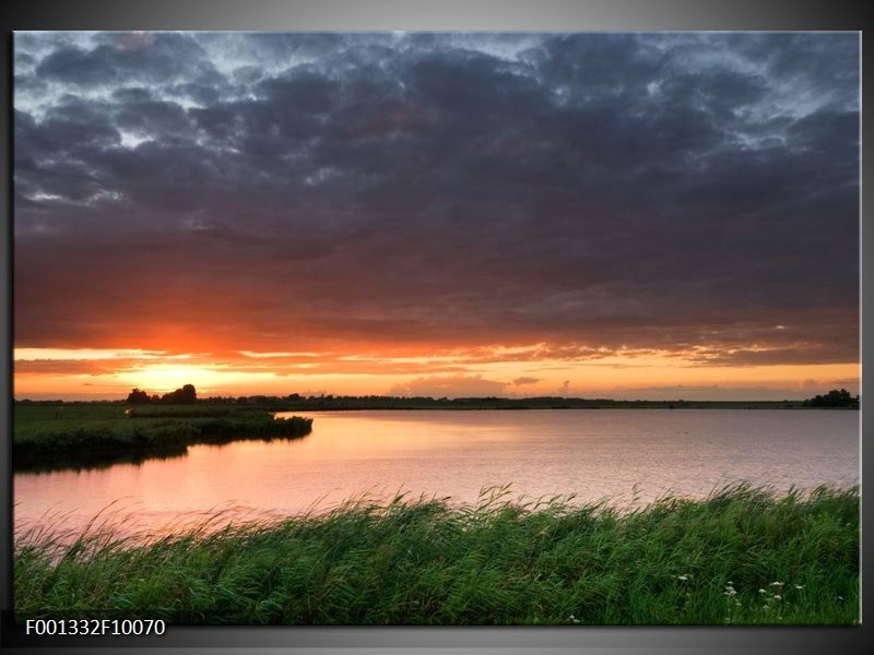 Foto canvas schilderij Zonsondergang | Wit, Geel, Paars