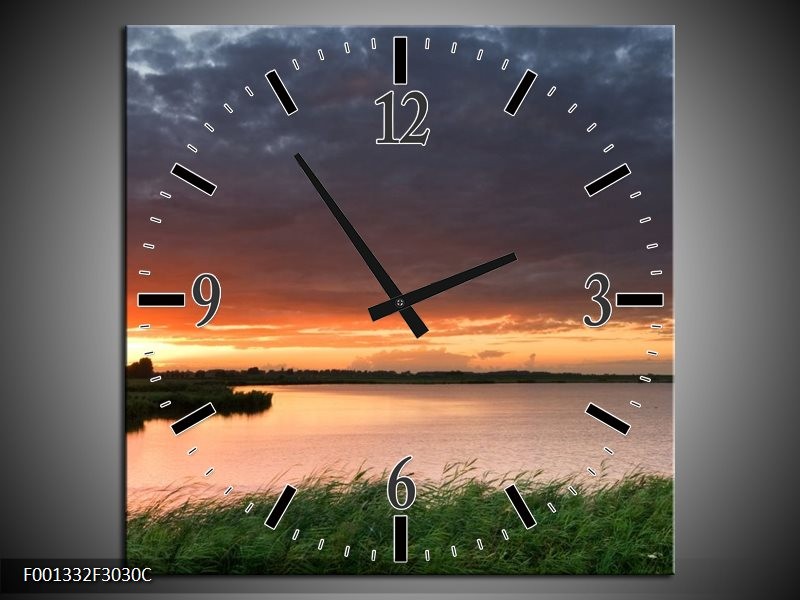 Wandklok op Canvas Zonsondergang | Kleur: Wit, Geel, Paars | F001332C