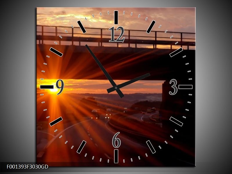 Wandklok op Glas Zonsondergang | Kleur: Geel, Oranje, Zwart | F001393CGD