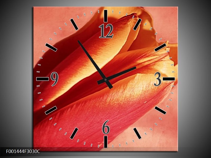 Wandklok op Canvas Tulp | Kleur: Rood, Oranje, Geel | F001444C