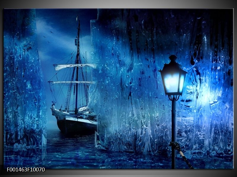 Foto canvas schilderij Boot | Blauw, Wit, Zwart