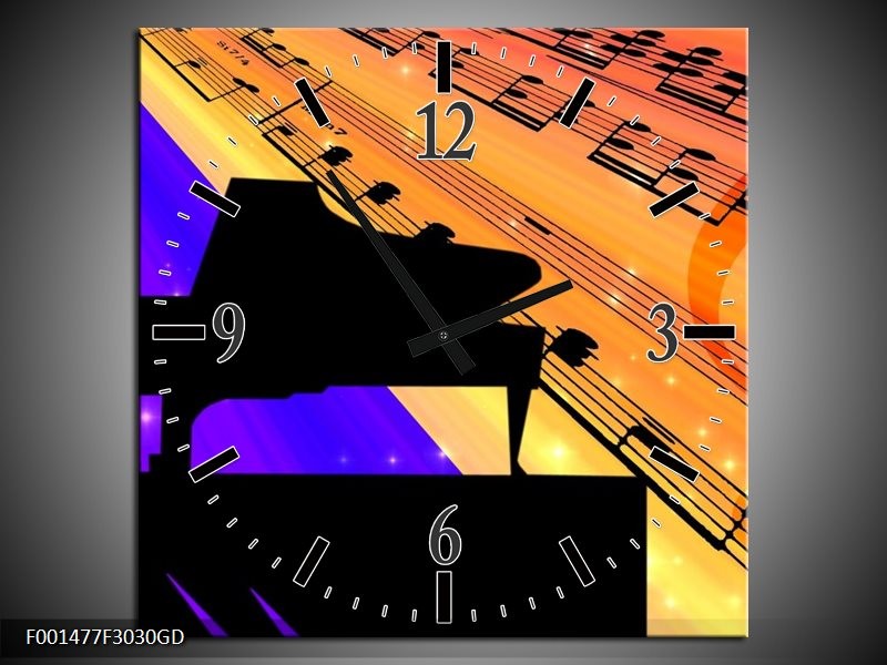 Wandklok op Glas Muziek | Kleur: Zwart, Geel, Blauw | F001477CGD