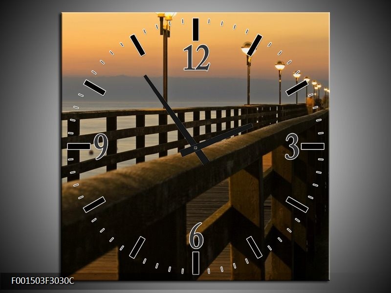 Wandklok op Canvas Brug | Kleur: Grijs, Zwart, Wit | F001503C