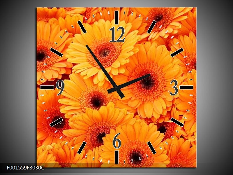 Wandklok op Canvas Bloemen | Kleur: Oranje, Zwart | F001559C