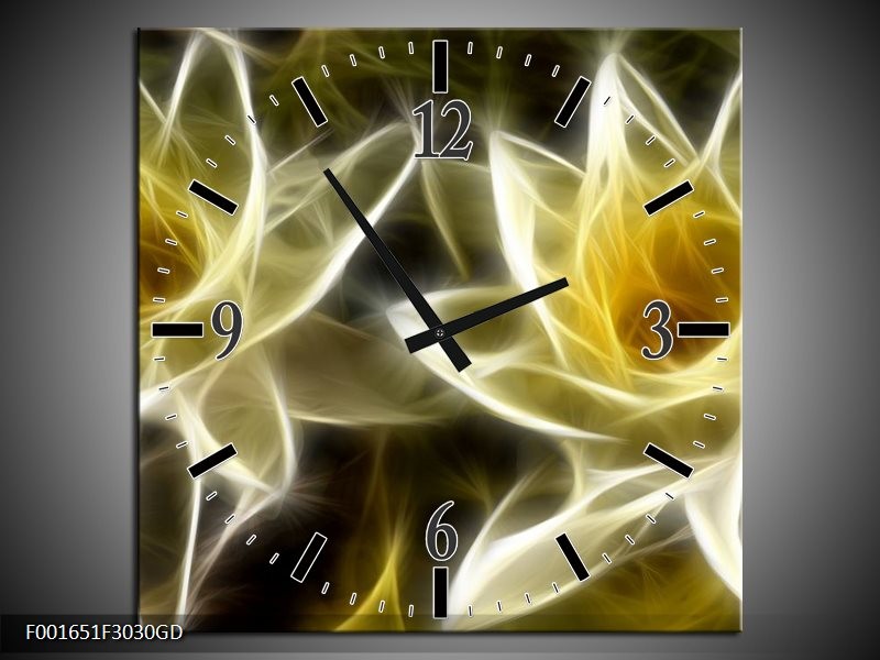 Wandklok op Glas Bloem | Kleur: Geel, Wit, Zwart | F001651CGD