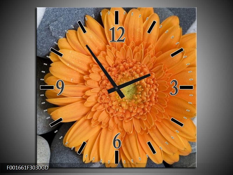 Wandklok op Glas Bloem | Kleur: Oranje, Grijs | F001661CGD