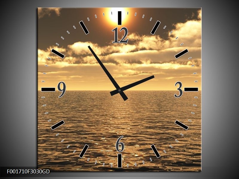 Wandklok op Glas Zee | Kleur: Goud, Bruin | F001710CGD
